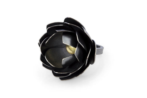 One of a kind flower ring silver and gold