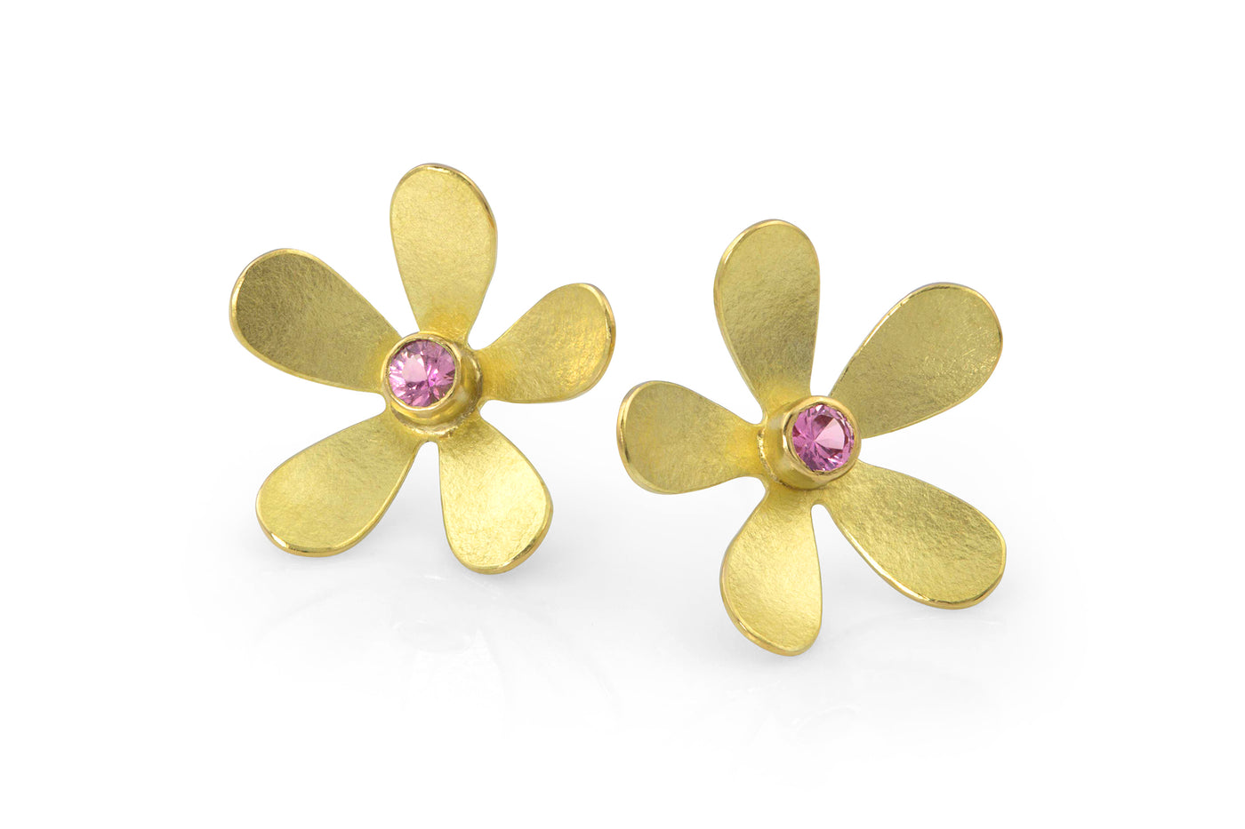 18k gold daisy flower earring pink tourmaline