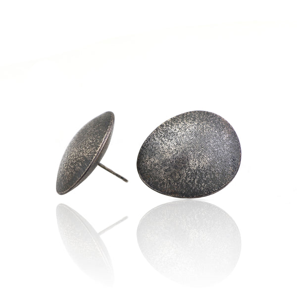 Hollow silver earring texture oxidized