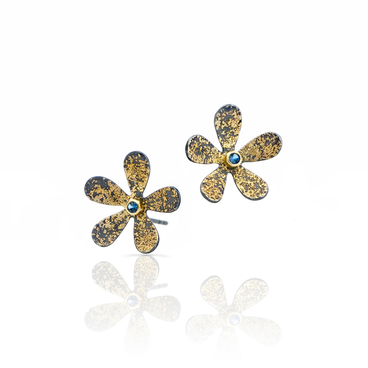 Sapphire flower earring gold and silver