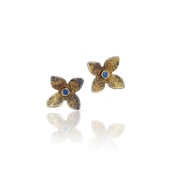 Sapphire flower earring gold and silver