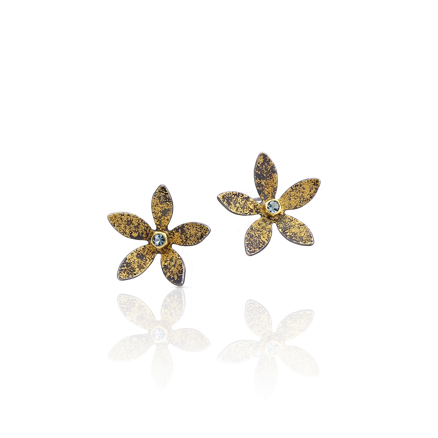 Aquamarine flower earring gold and silver