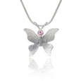 Textured silver butterfly necklace pink topaz