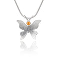 Textured silver butterfly necklace citrine