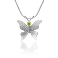 Textured silver butterfly necklace peridot
