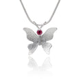 Textured silver butterfly necklace garnet