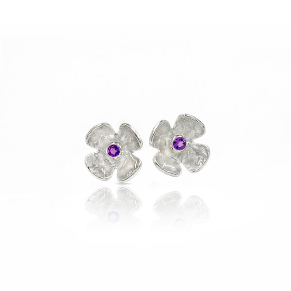 Silver gemstone stud flower earriings