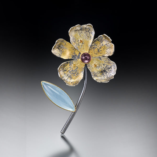 Aquamarine marquise leaf flower pin