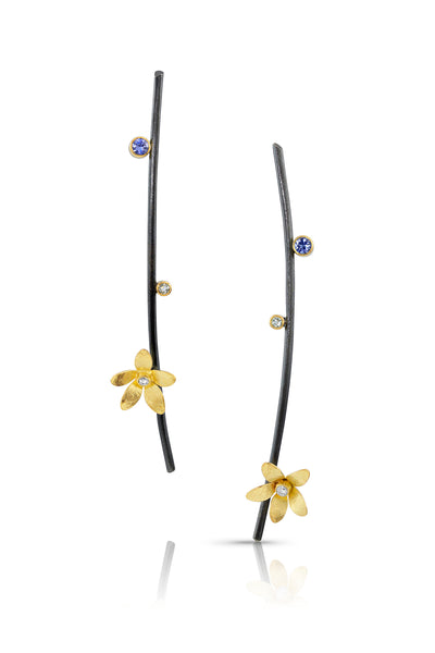 Unique silver and gold flower earrings